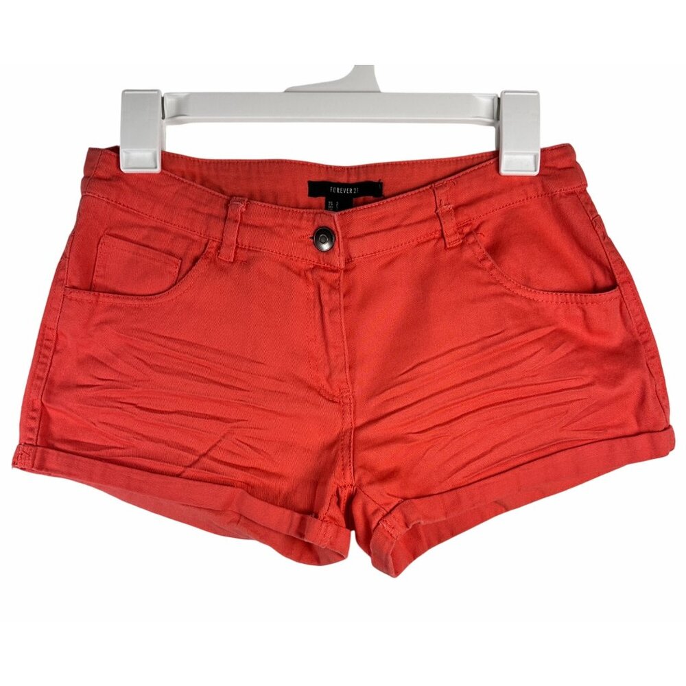 Forever 21 Womens Y2K Stretchy Mini Shorts Coral Sz S Denim Streetwear